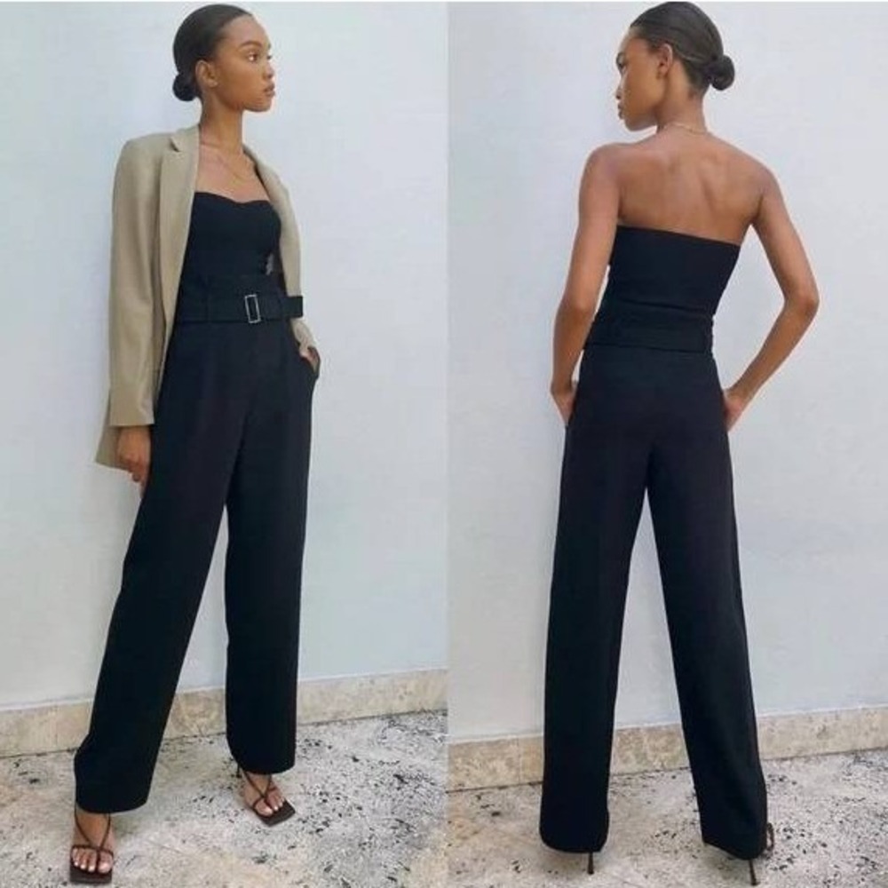 Babaton Aritzia Black High Rise Belted Power Pants Wide Leg Trouser Size 4